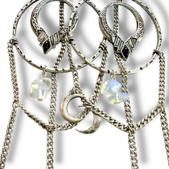 Free People Dancing In The Street Hoops Silver NWT Bohemian Witchy Moon Stars - Picture 5 of 8